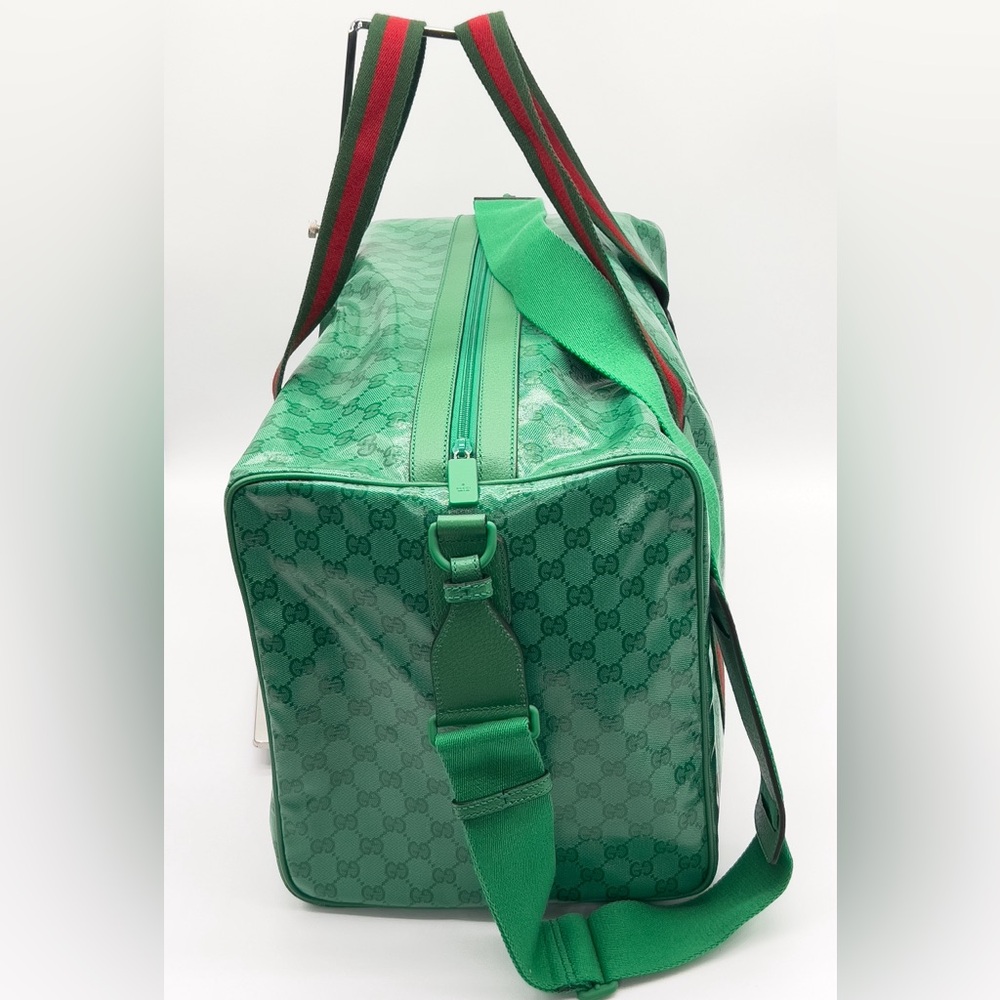 0430JPL New Gucci GG Web Duffle Bag in Green GG Supreme Crystal Coated Canvas - Picture 5 of 8